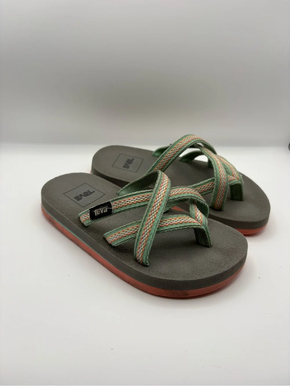 Teva Kids Olive Green and Coral Cross-Strap Sandals
